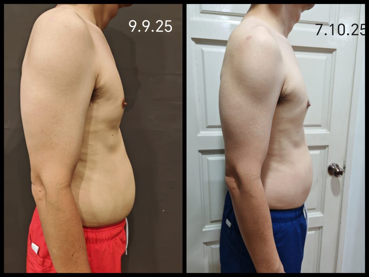 Student side-view progress comparison from 9 September to 7 October 2025