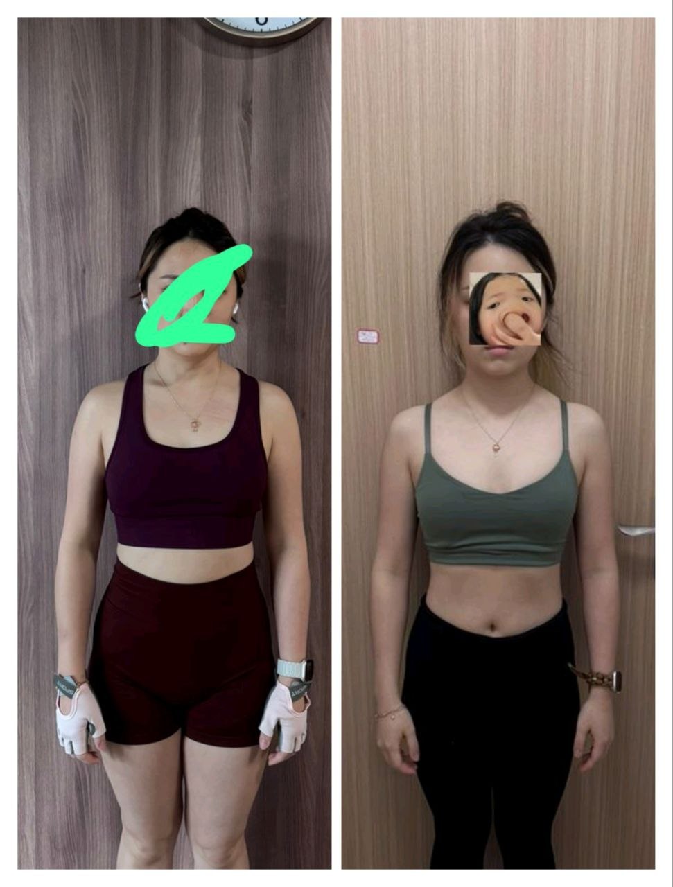 Student front-view body-composition progress comparison