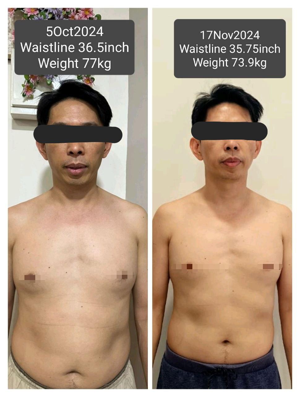 Student progress comparison from 77 to 73.9 kilograms